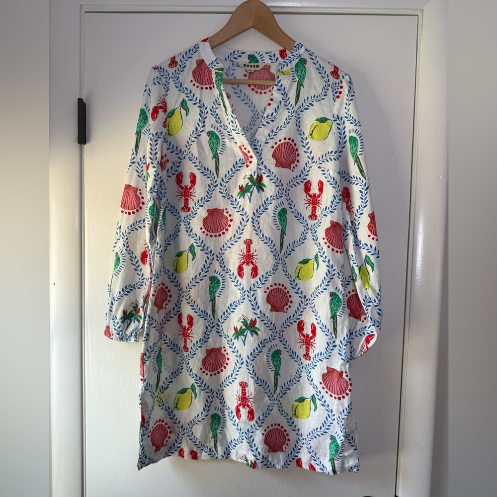 Boden Cleo Linen Dress in Tropical Bonanza Vine White Red Green Yellow Size 4 - Picture 7 of 15
